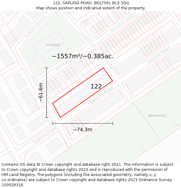 122, SAPLING ROAD, BOLTON, BL3 3QG: Plot and title map