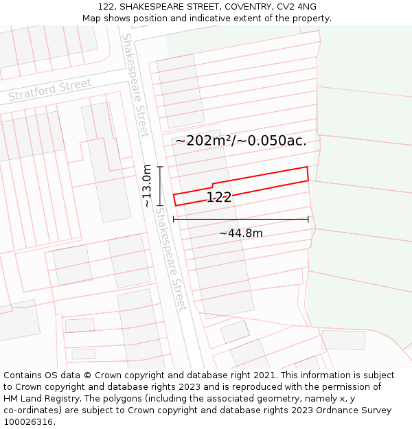 122, SHAKESPEARE STREET, COVENTRY, CV2 4NG: Plot and title map