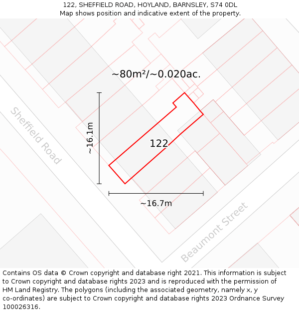 122, SHEFFIELD ROAD, HOYLAND, BARNSLEY, S74 0DL: Plot and title map