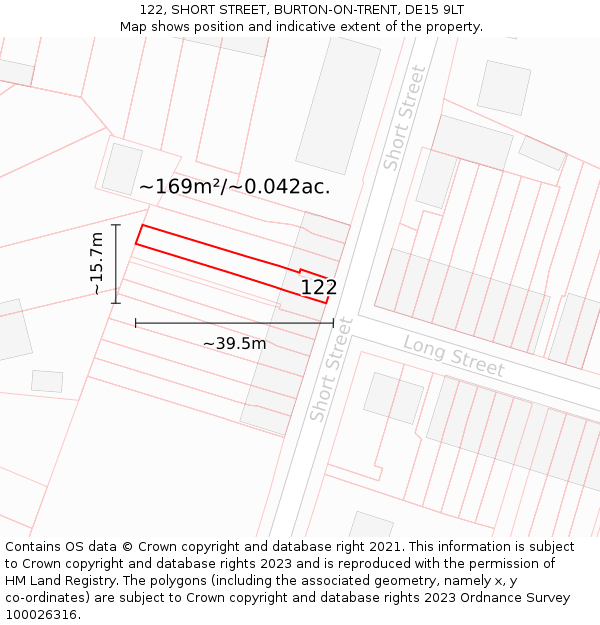 122, SHORT STREET, BURTON-ON-TRENT, DE15 9LT: Plot and title map