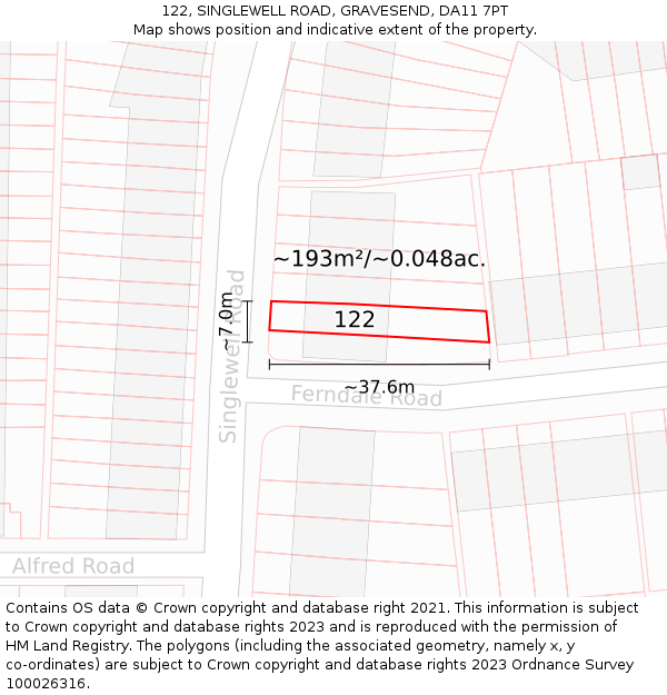 122, SINGLEWELL ROAD, GRAVESEND, DA11 7PT: Plot and title map