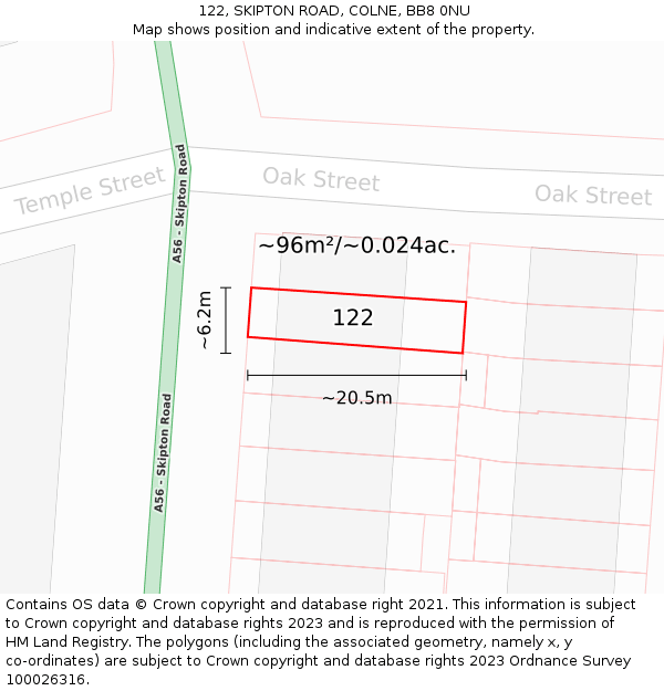 122, SKIPTON ROAD, COLNE, BB8 0NU: Plot and title map