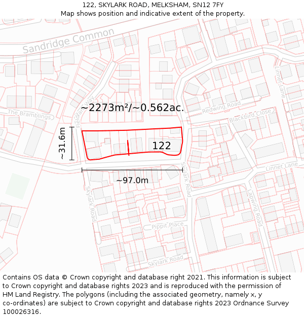 122, SKYLARK ROAD, MELKSHAM, SN12 7FY: Plot and title map