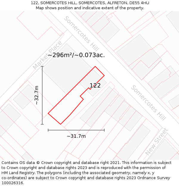 122, SOMERCOTES HILL, SOMERCOTES, ALFRETON, DE55 4HU: Plot and title map