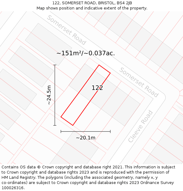 122, SOMERSET ROAD, BRISTOL, BS4 2JB: Plot and title map
