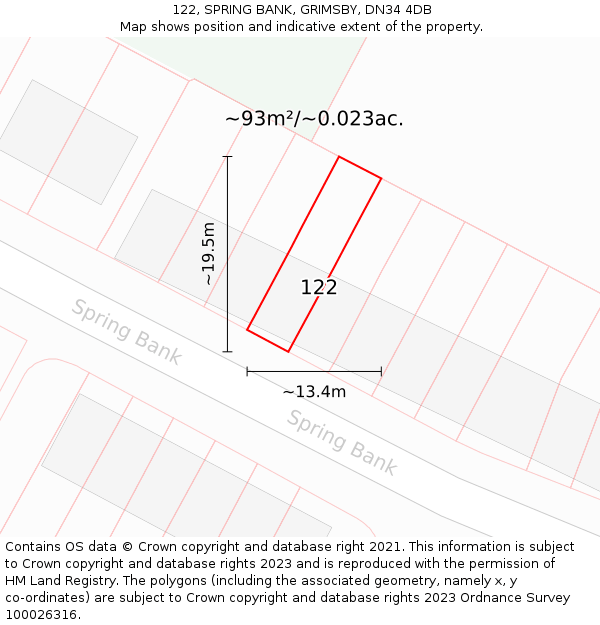 122, SPRING BANK, GRIMSBY, DN34 4DB: Plot and title map