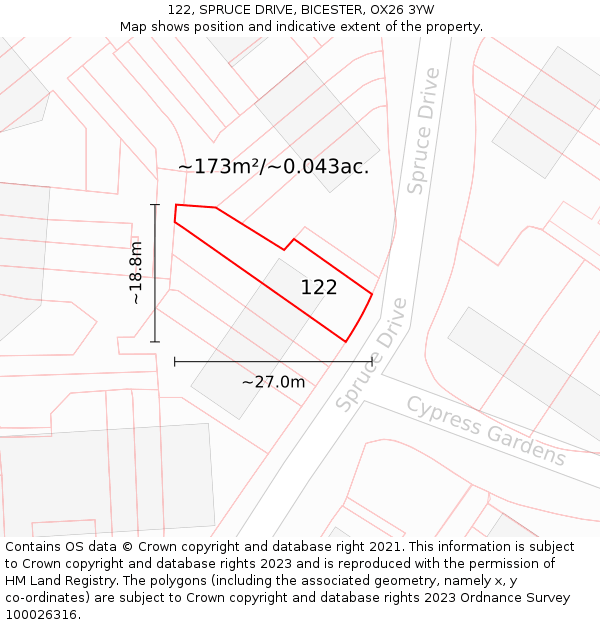 122, SPRUCE DRIVE, BICESTER, OX26 3YW: Plot and title map