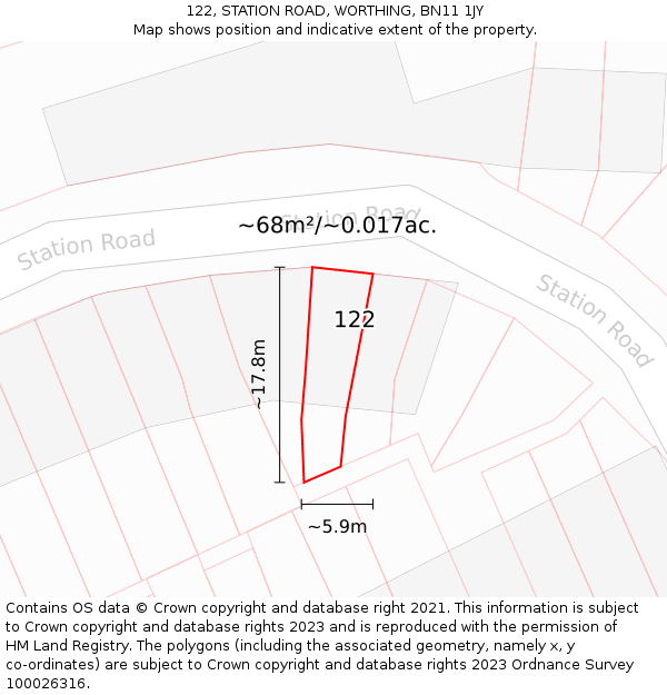 122, STATION ROAD, WORTHING, BN11 1JY: Plot and title map
