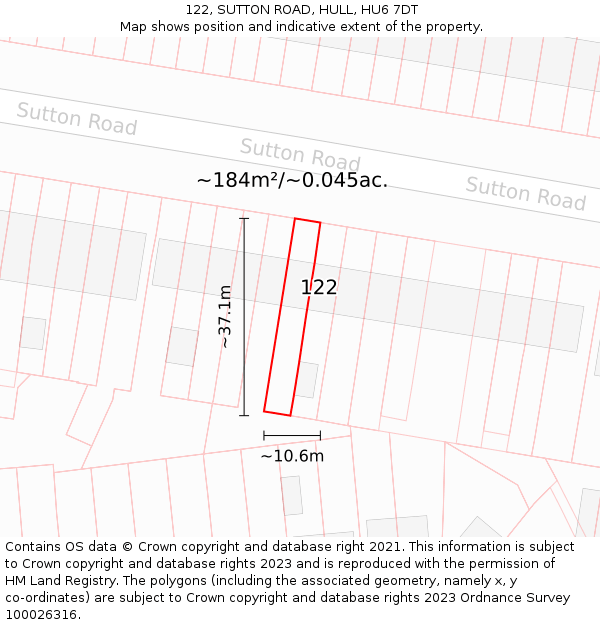 122, SUTTON ROAD, HULL, HU6 7DT: Plot and title map