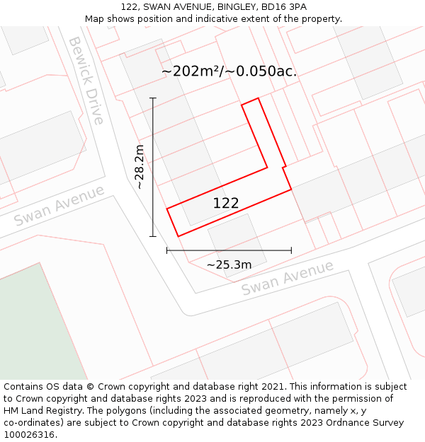 122, SWAN AVENUE, BINGLEY, BD16 3PA: Plot and title map