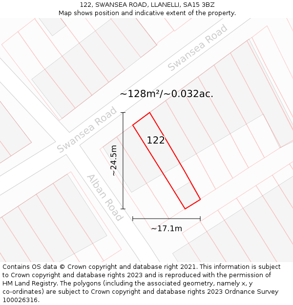 122, SWANSEA ROAD, LLANELLI, SA15 3BZ: Plot and title map