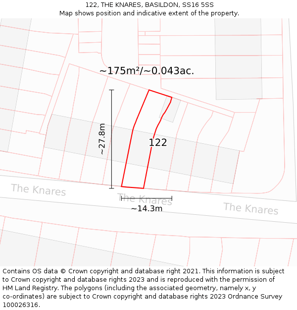 122, THE KNARES, BASILDON, SS16 5SS: Plot and title map