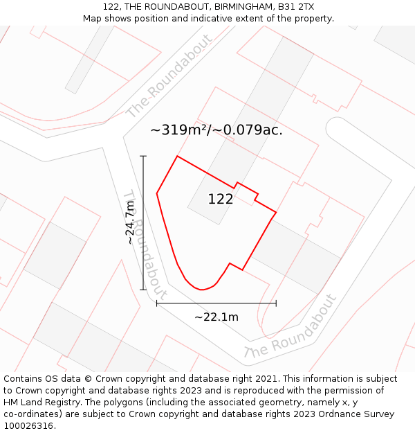 122, THE ROUNDABOUT, BIRMINGHAM, B31 2TX: Plot and title map