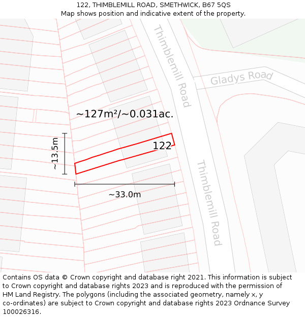 122, THIMBLEMILL ROAD, SMETHWICK, B67 5QS: Plot and title map