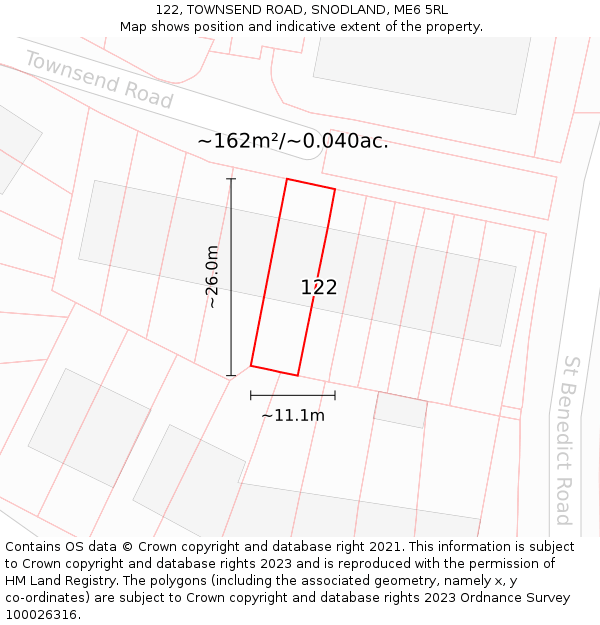 122, TOWNSEND ROAD, SNODLAND, ME6 5RL: Plot and title map