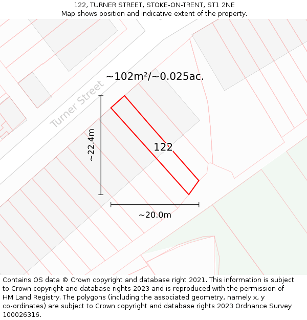 122, TURNER STREET, STOKE-ON-TRENT, ST1 2NE: Plot and title map