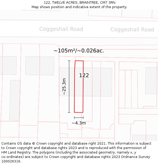 122, TWELVE ACRES, BRAINTREE, CM7 3RN: Plot and title map