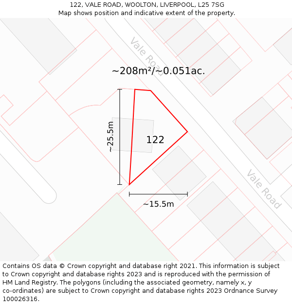122, VALE ROAD, WOOLTON, LIVERPOOL, L25 7SG: Plot and title map