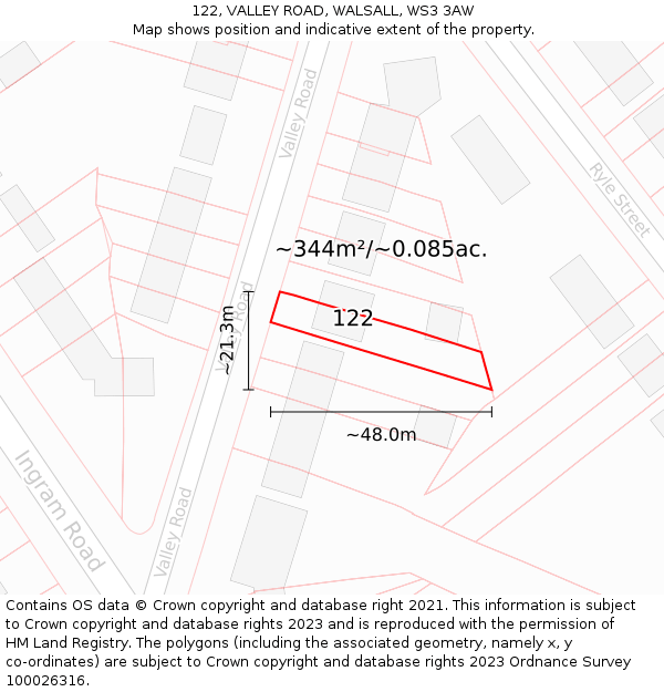122, VALLEY ROAD, WALSALL, WS3 3AW: Plot and title map