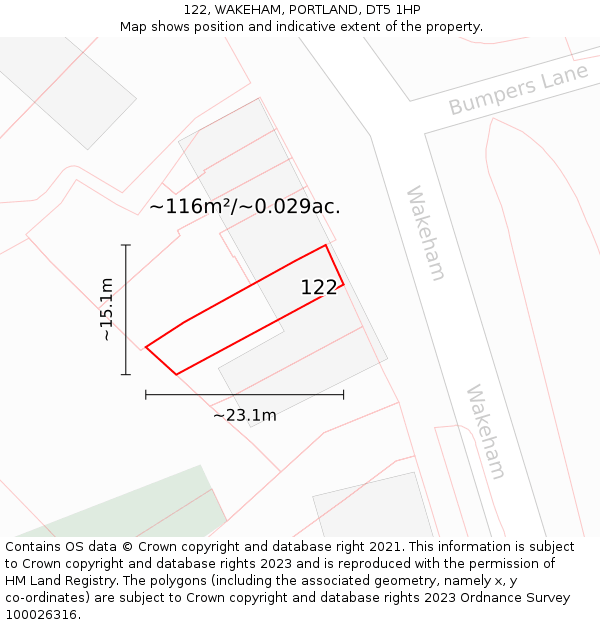 122, WAKEHAM, PORTLAND, DT5 1HP: Plot and title map