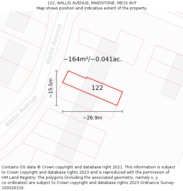 122, WALLIS AVENUE, MAIDSTONE, ME15 9HT: Plot and title map