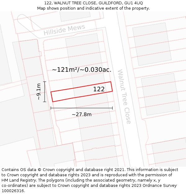 122, WALNUT TREE CLOSE, GUILDFORD, GU1 4UQ: Plot and title map