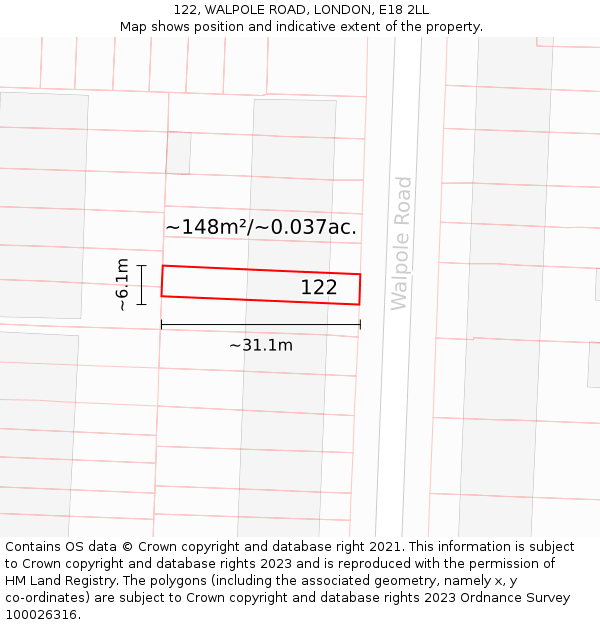 122, WALPOLE ROAD, LONDON, E18 2LL: Plot and title map