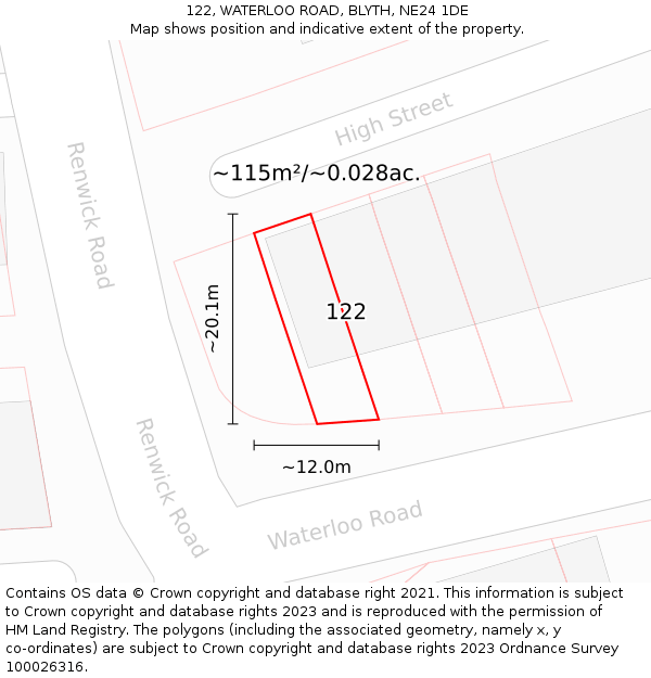 122, WATERLOO ROAD, BLYTH, NE24 1DE: Plot and title map