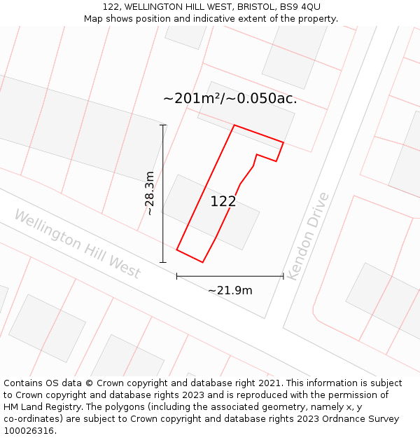 122, WELLINGTON HILL WEST, BRISTOL, BS9 4QU: Plot and title map