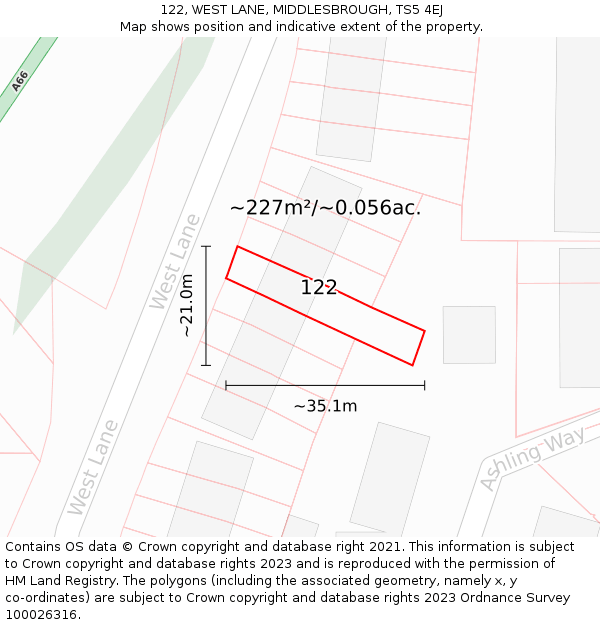122, WEST LANE, MIDDLESBROUGH, TS5 4EJ: Plot and title map