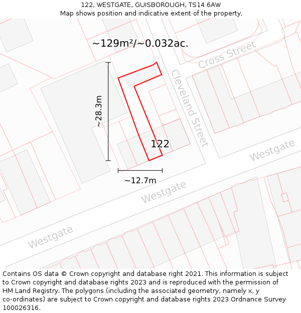 122, WESTGATE, GUISBOROUGH, TS14 6AW: Plot and title map