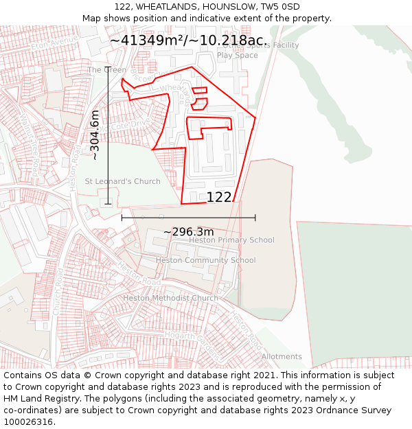 122, WHEATLANDS, HOUNSLOW, TW5 0SD: Plot and title map