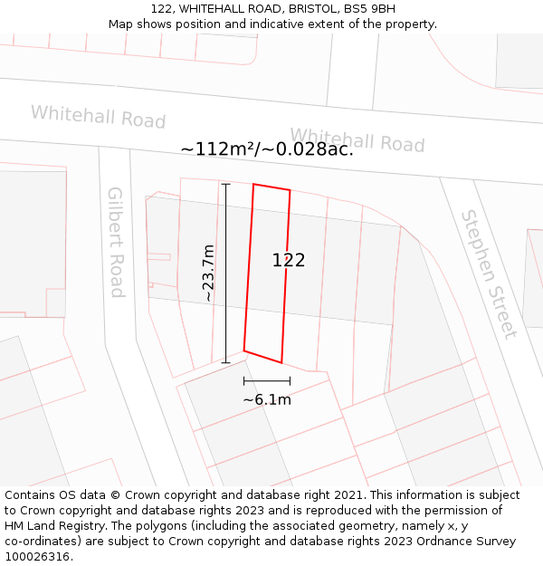 122, WHITEHALL ROAD, BRISTOL, BS5 9BH: Plot and title map