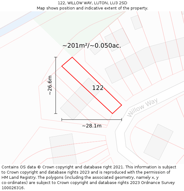 122, WILLOW WAY, LUTON, LU3 2SD: Plot and title map