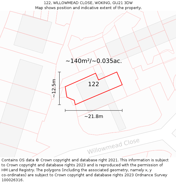 122, WILLOWMEAD CLOSE, WOKING, GU21 3DW: Plot and title map