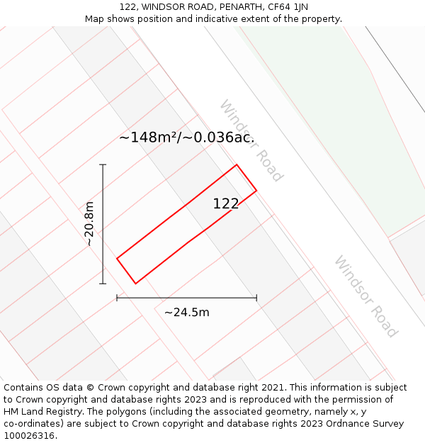 122, WINDSOR ROAD, PENARTH, CF64 1JN: Plot and title map