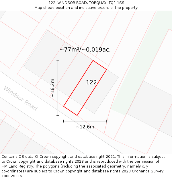 122, WINDSOR ROAD, TORQUAY, TQ1 1SS: Plot and title map
