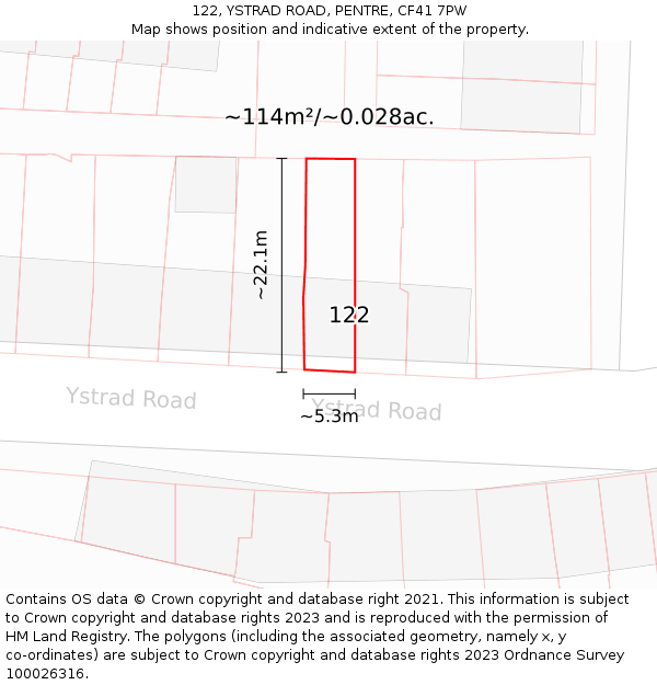 122, YSTRAD ROAD, PENTRE, CF41 7PW: Plot and title map