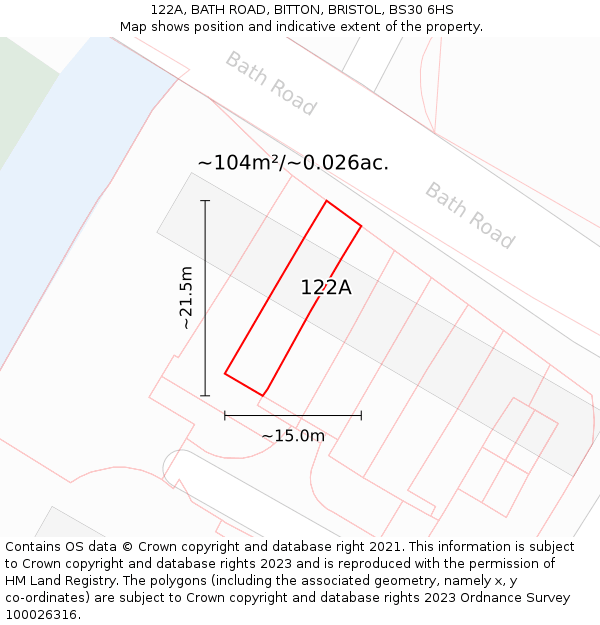 122A, BATH ROAD, BITTON, BRISTOL, BS30 6HS: Plot and title map