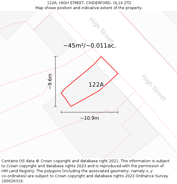 122A, HIGH STREET, CINDERFORD, GL14 2TD: Plot and title map