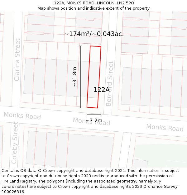 122A, MONKS ROAD, LINCOLN, LN2 5PQ: Plot and title map
