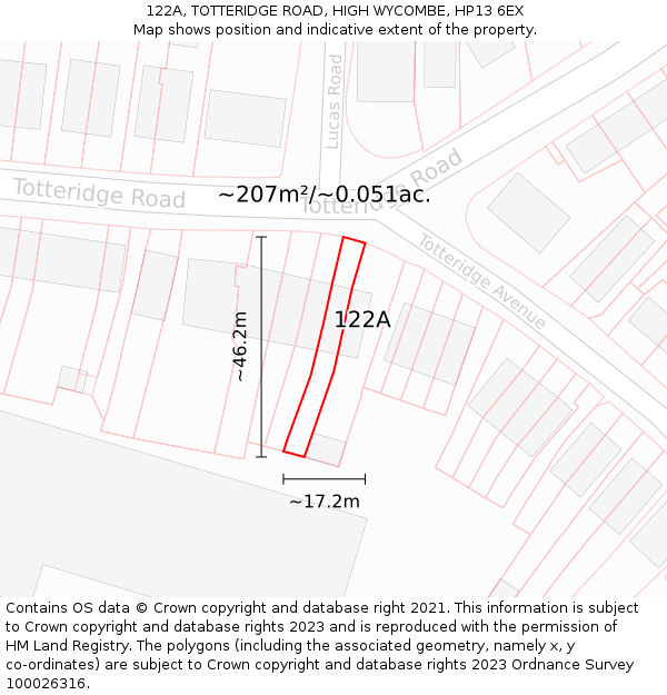 122A, TOTTERIDGE ROAD, HIGH WYCOMBE, HP13 6EX: Plot and title map