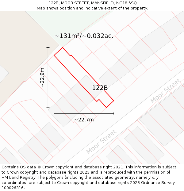 122B, MOOR STREET, MANSFIELD, NG18 5SQ: Plot and title map