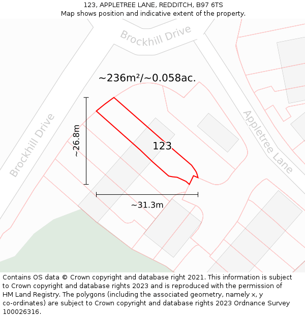 123, APPLETREE LANE, REDDITCH, B97 6TS: Plot and title map