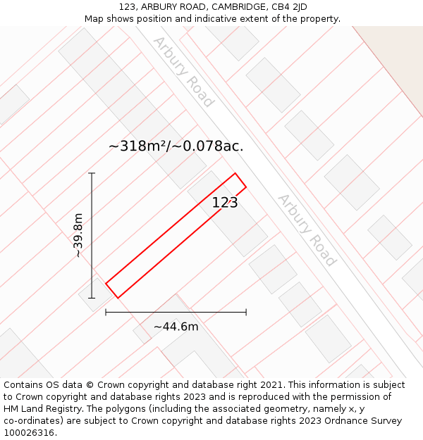 123, ARBURY ROAD, CAMBRIDGE, CB4 2JD: Plot and title map