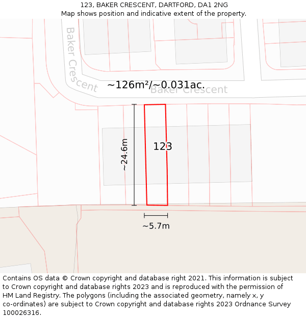 123, BAKER CRESCENT, DARTFORD, DA1 2NG: Plot and title map