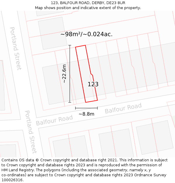 123, BALFOUR ROAD, DERBY, DE23 8UR: Plot and title map