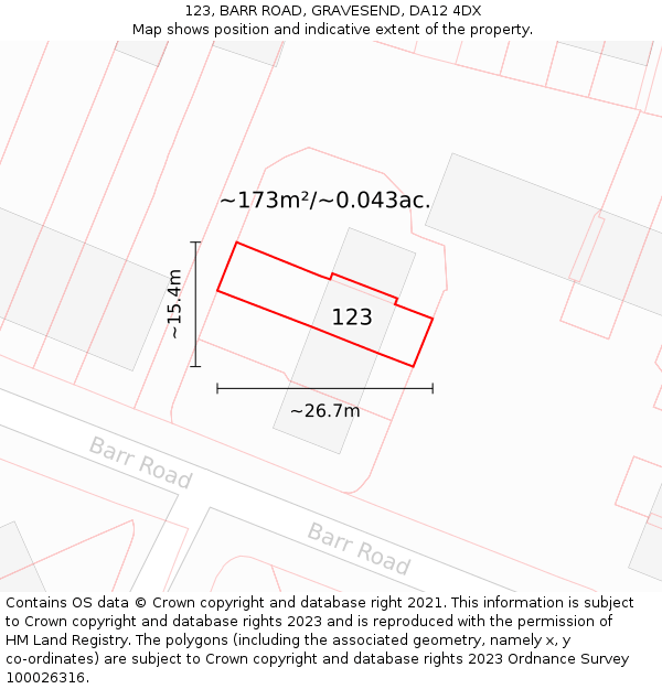 123, BARR ROAD, GRAVESEND, DA12 4DX: Plot and title map