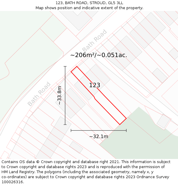 123, BATH ROAD, STROUD, GL5 3LL: Plot and title map