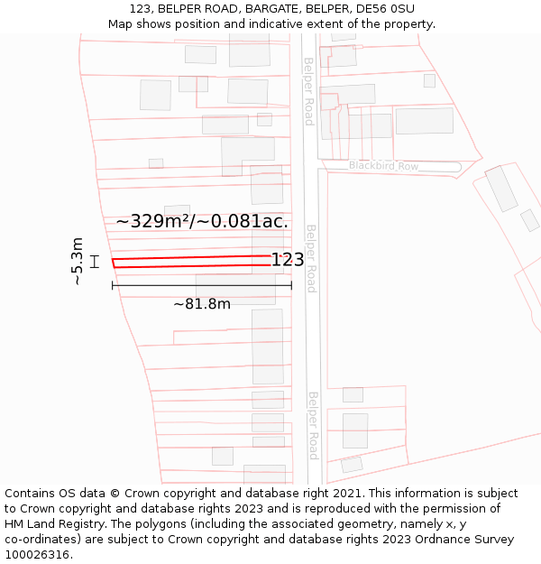 123, BELPER ROAD, BARGATE, BELPER, DE56 0SU: Plot and title map